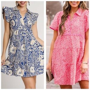 Umgee Blue and Pink Patterned Dresses Bundle!!